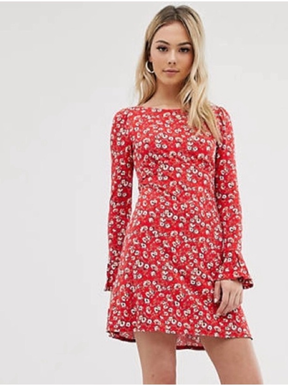 Free People Say Hello Floral Long Sleeve Mini Dress XS Cottagecore Boho